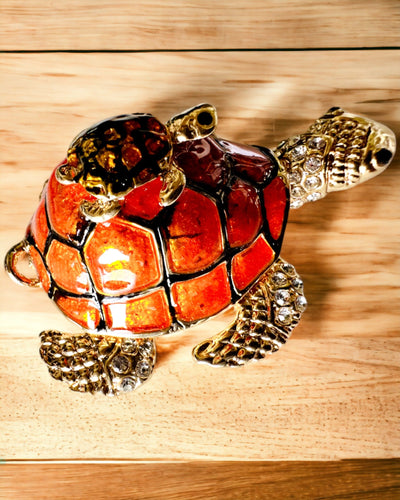 Schmuckkästchen "Schildkrötenfamilie" - Farbe Orange, Personalisierung mit Gravur