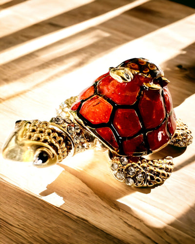 Schmuckkästchen "Schildkrötenfamilie" - Farbe Orange, Personalisierung mit Gravur