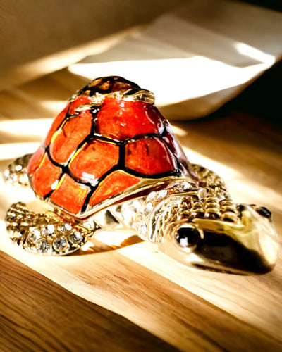 Schmuckkästchen "Schildkrötenfamilie" - Farbe Orange, Personalisierung mit Gravur