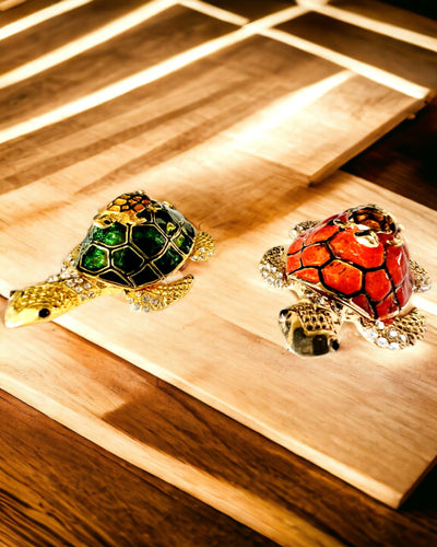 Schmuckkästchen "Schildkrötenfamilie" - Farbe Orange, Personalisierung mit Gravur