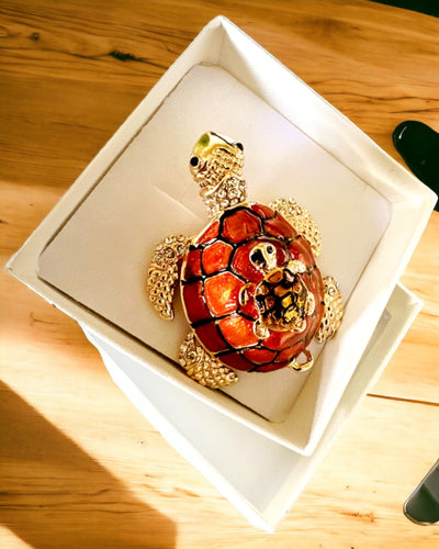 Schmuckkästchen "Schildkrötenfamilie" - Farbe Orange, Personalisierung mit Gravur