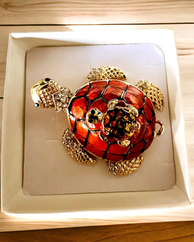 Schmuckkästchen "Schildkrötenfamilie" - Farbe Orange, Personalisierung mit Gravur