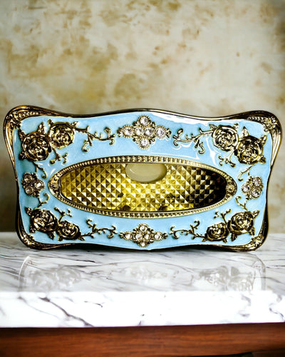 Luxus-Taschentuchbox mit geprägtem Rosenmuster und eleganten Griffen