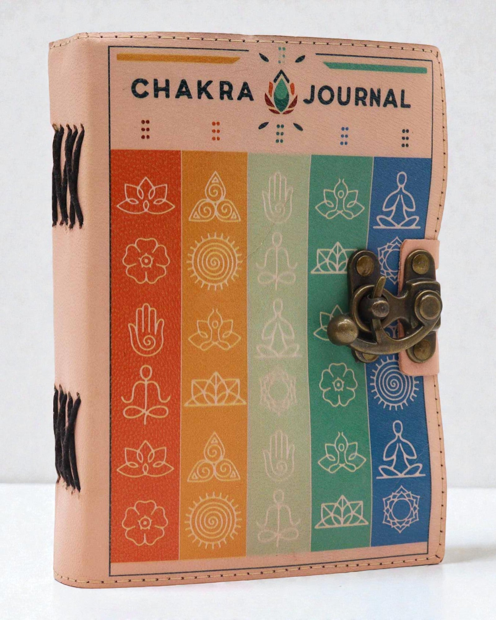 Leder-Notizbuch in 7 Chakrenfarben – Chakra-Tagebuch – 13 × 18 cm