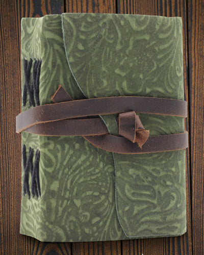 Green Maze Retro – Leder-Notizbuch mit gealterten Seiten 12,7 × 8,9 cm