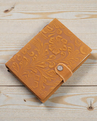Leder-Notizbuch mit geprägten Blumen – braun (17,8 x 12,7 cm)