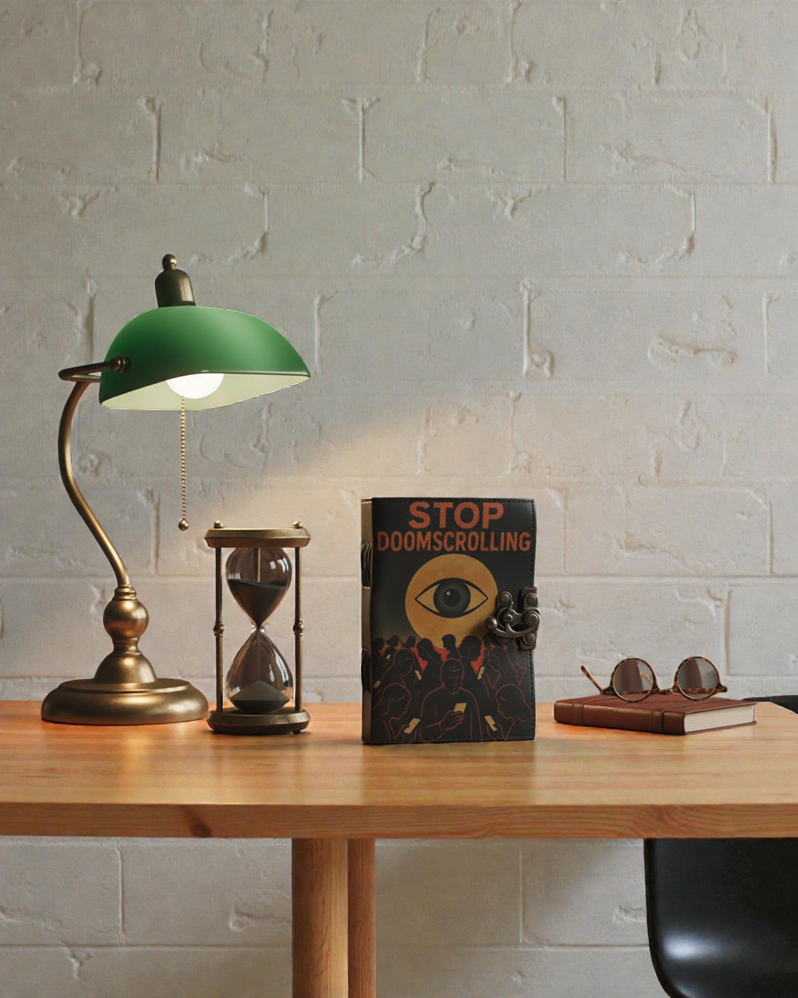 Leder-Notizbuch mit Aufdruck – Schluss mit dem endlosen Scrollen (17,8 × 12,7 cm)