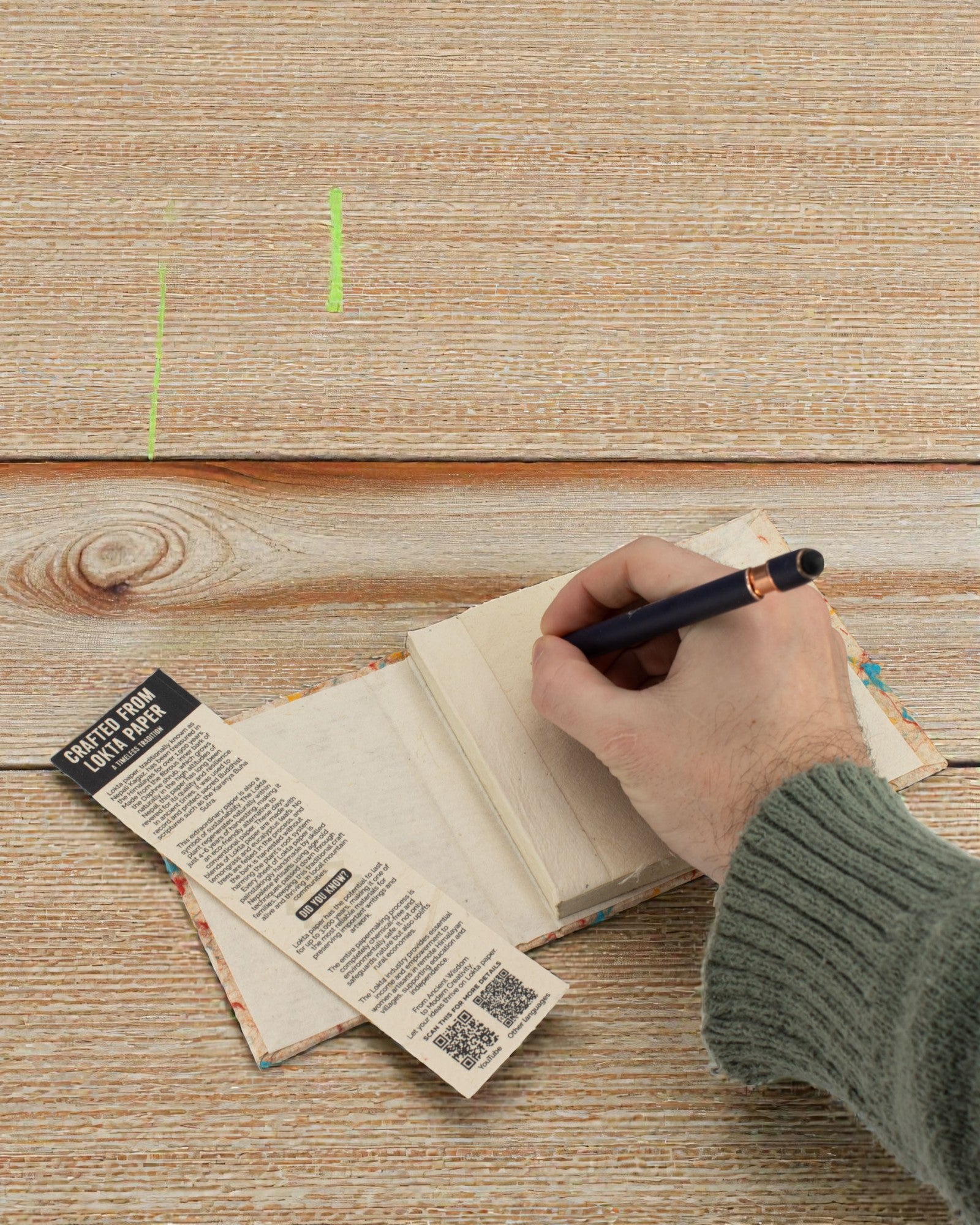 Lokta Farbhauch Baumwolle – handgefertigtes Notizbuch 15 × 12 cm, 45 Blatt, mehrfarbige Baumwolle