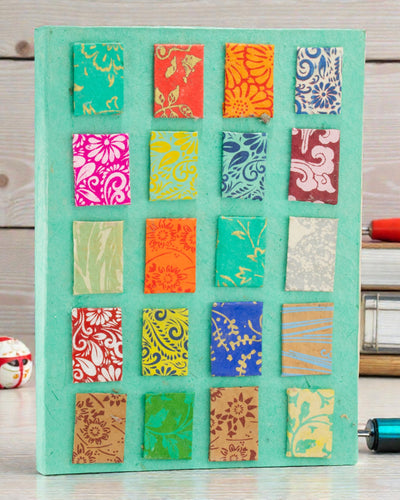 Künstlerisches Notizbuch Lokta-Mosaik – Mini-Fliesen Türkis (45 Blatt, 21 x 15 cm)