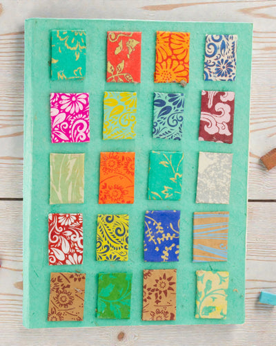 Künstlerisches Notizbuch Lokta-Mosaik – Mini-Fliesen Türkis (45 Blatt, 21 x 15 cm)