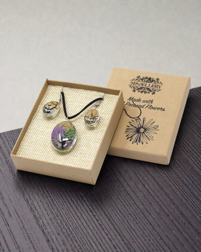 Kaleidoskop der Natur – Schmuckset mit getrockneten Blumen, Baum des Lebens, Farbmix