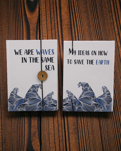 Wellen gemeinsam – kleines Notizbuch mit Band und Kokosknopf 18 × 12,5 cm, 200 Seiten