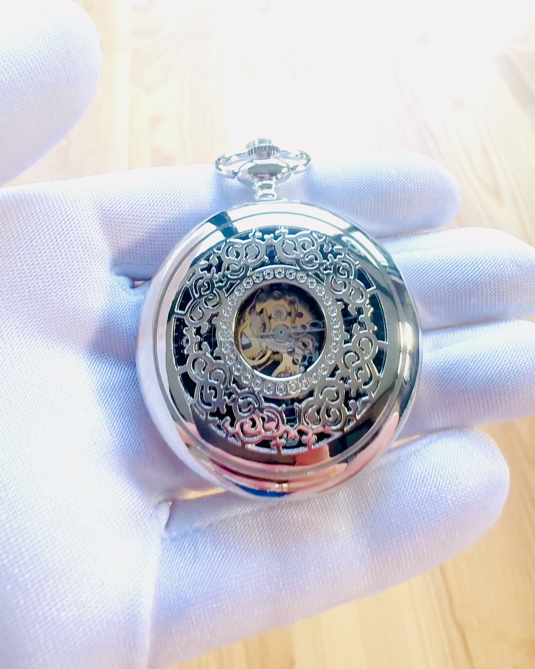 Taschenuhr "Eterna Eleganz", personalisiertes Geschenk, Gravur. Farbe Silber