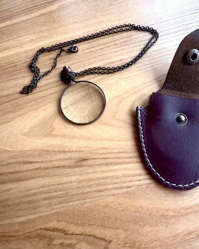 Vintage Look - Vergrößerungsglas mit Glaslinse und Lederetui, personalisierbar mit Gravur