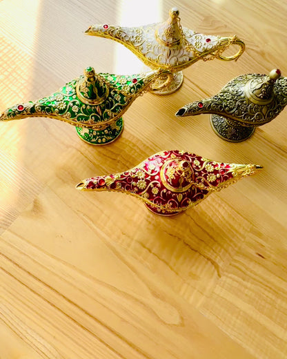 Magische Lampe von Aladdin mit Gravuroption - Variante Dunkelgrün, durchzogen mit Gold