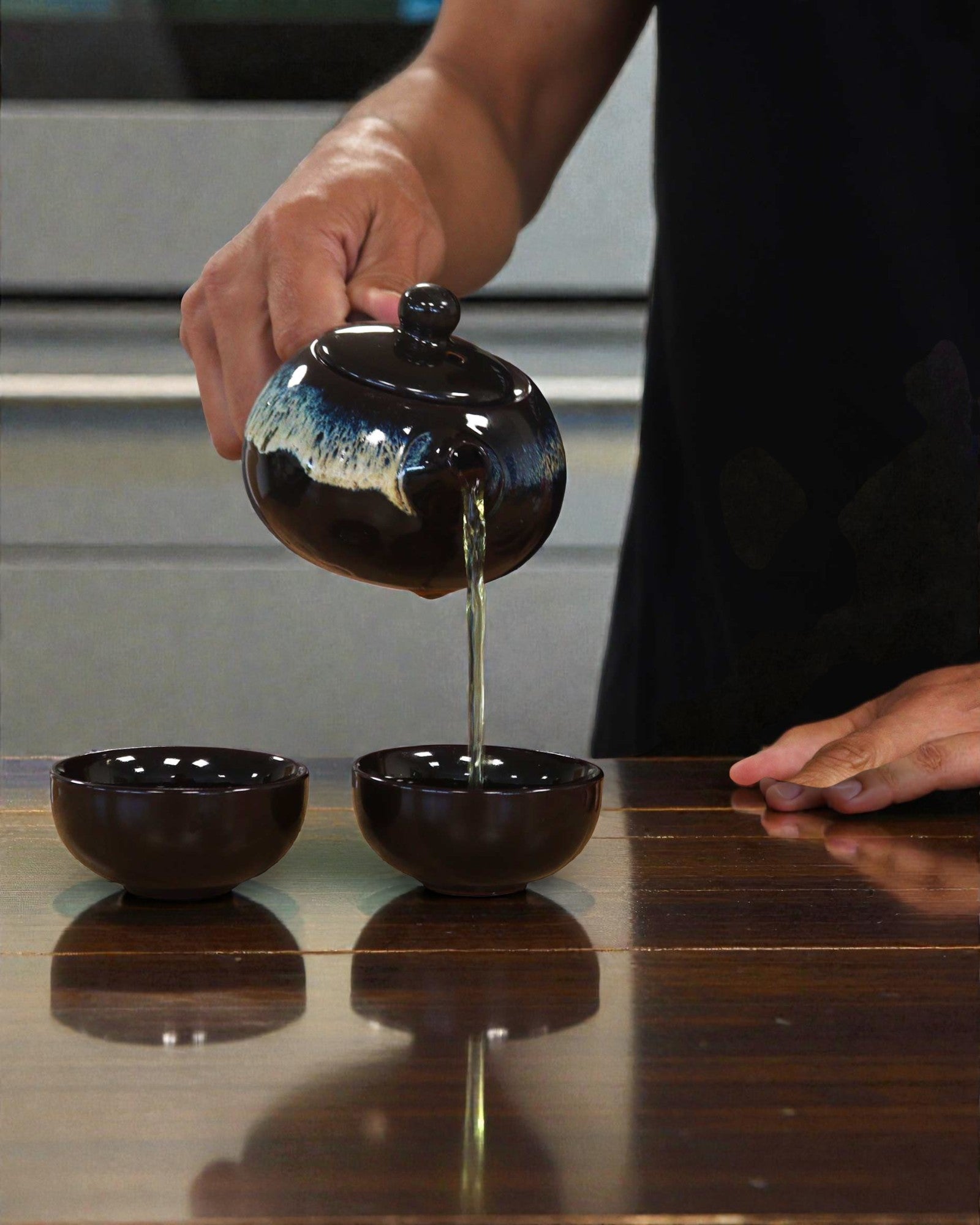 Schwarze Glasur – Kleines Teeset mit 2 Tassen