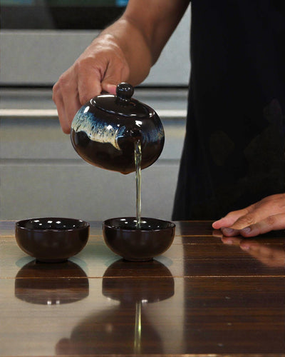 Schwarze Glasur – Kleines Teeset mit 2 Tassen