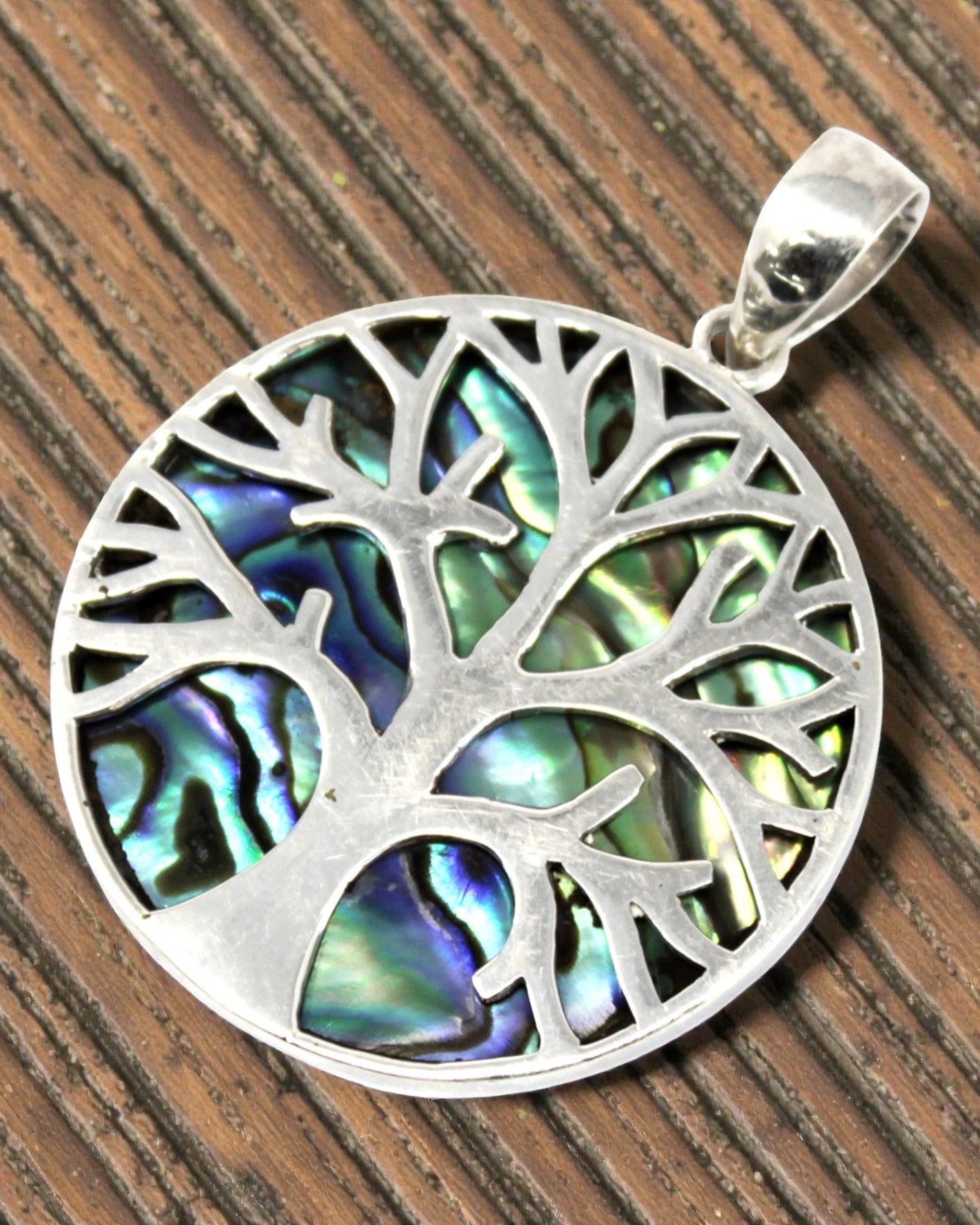 Silberner Anhänger Lebensbaum 30 mm – Abalone Ocean Glow
