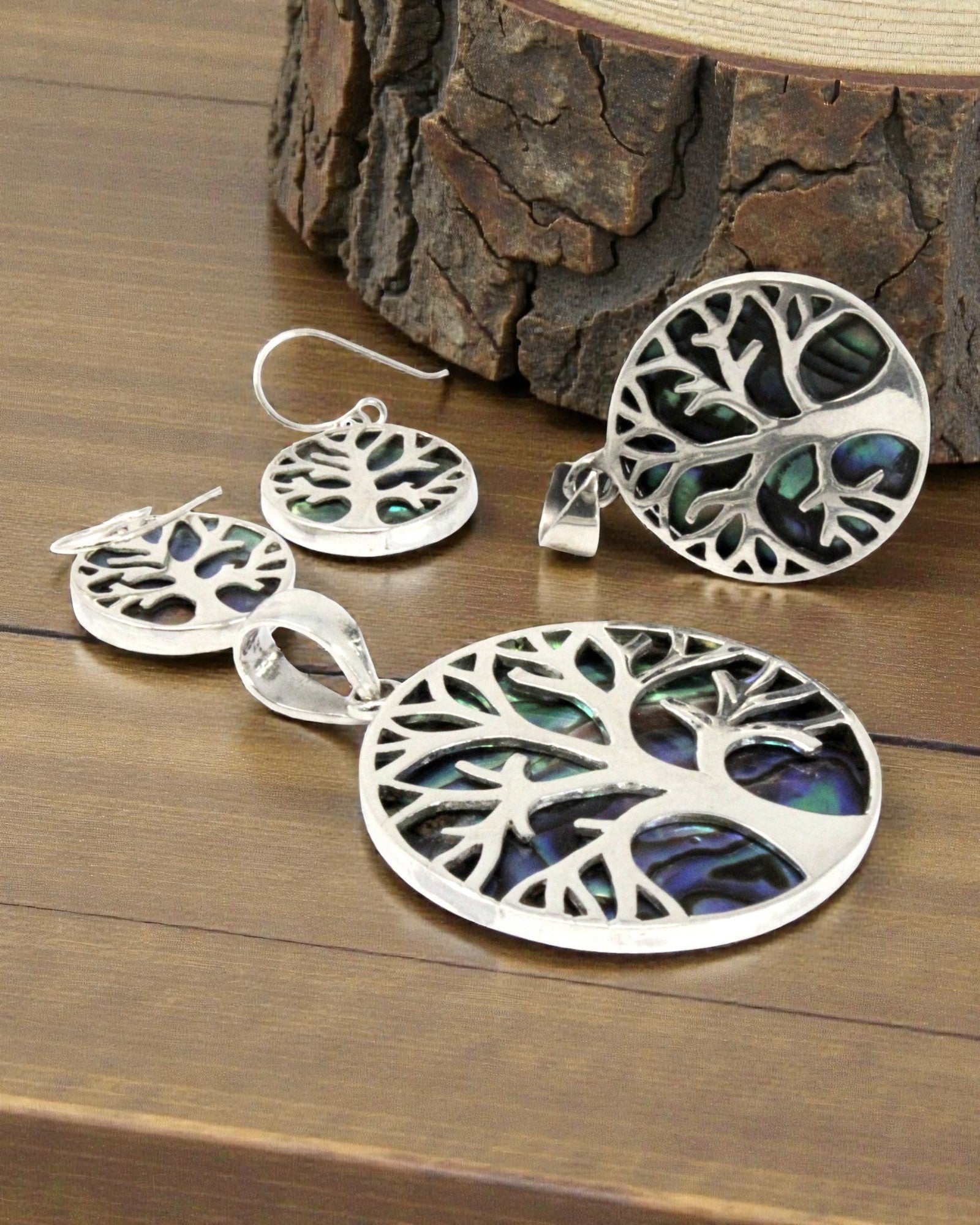 Silberner Anhänger Lebensbaum 30 mm – Abalone Ocean Glow