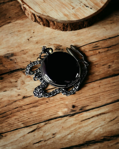 Klassische Mechanische Taschenuhr mit Doppelabdeckung – Manuell, Schwarz, Personalisierung mit Gravur